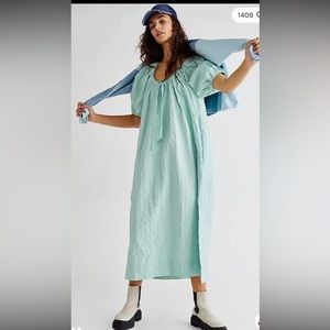 Free People Robin’s Egg Blue Cotton Puff Sleeve Maxi Dress